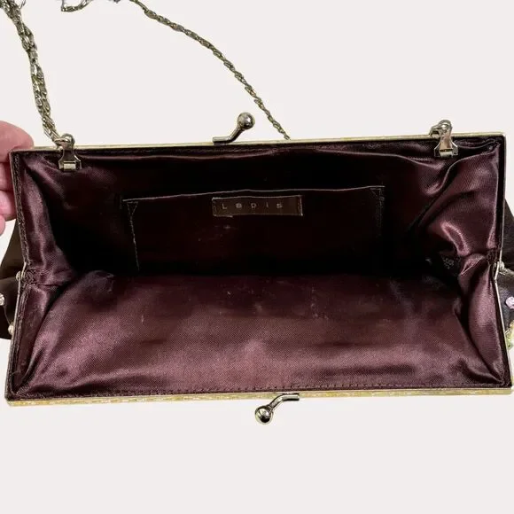 Lapis Beaded Satin Handbag Evening Mini Shoulder Bag Purse Chain Strap bv - Picture 8 of 8